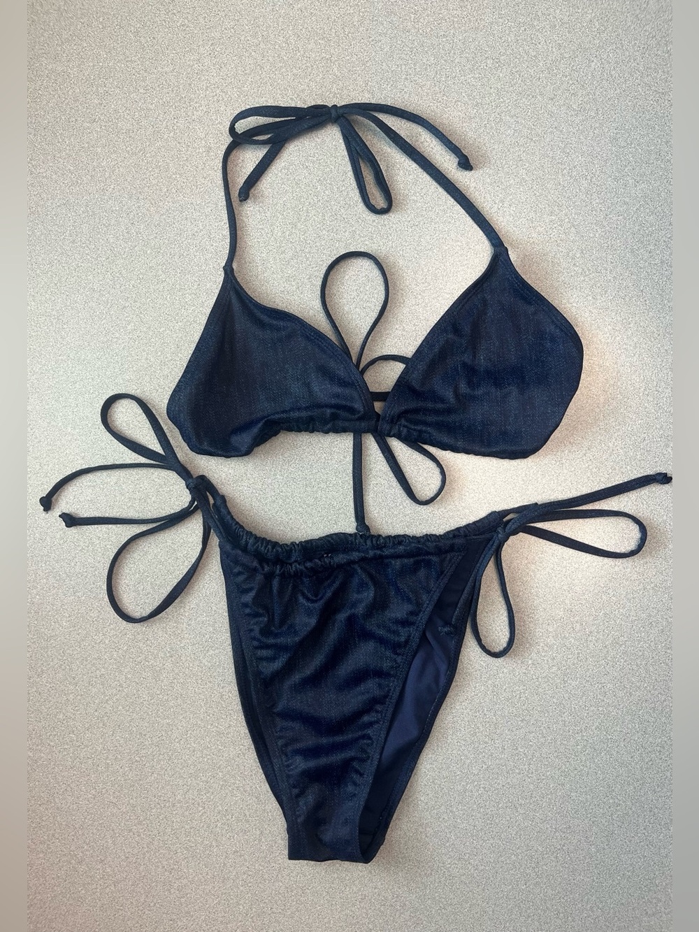 NWOT Betty Jade Triangle Top String Bikini Women's Size XL Blue Denim Look